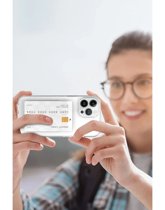 Newface iPhone 15 Pro Kılıf Kart Şeffaf Silikon - Şeffaf