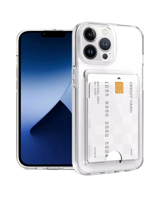 Newface iPhone 15 Pro Kılıf Kart Şeffaf Silikon - Şeffaf