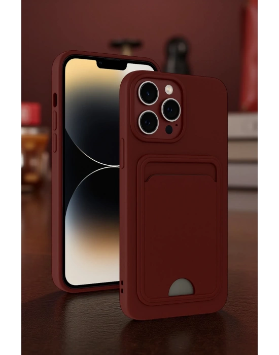 Newface iPhone 15 Pro Kılıf Kelvin Kartvizitli Silikon - Bordo
