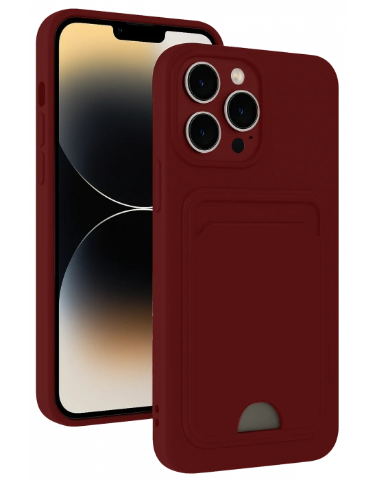 Newface iPhone 15 Pro Kılıf Kelvin Kartvizitli Silikon - Bordo