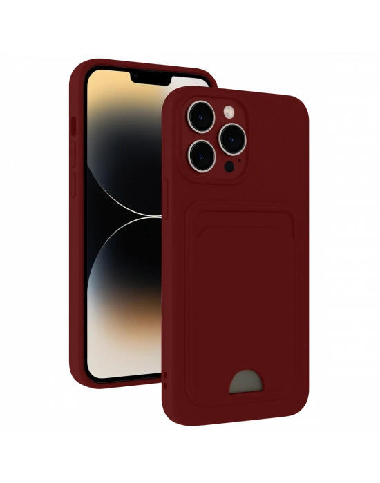 Newface iPhone 15 Pro Kılıf Kelvin Kartvizitli Silikon - Bordo