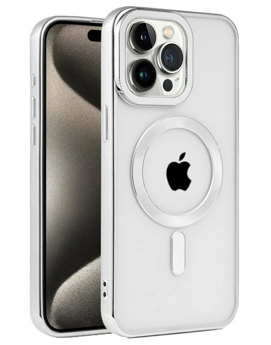 Newface iPhone 15 Pro Kılıf Kronos Magsafe Kapak - Gümüş