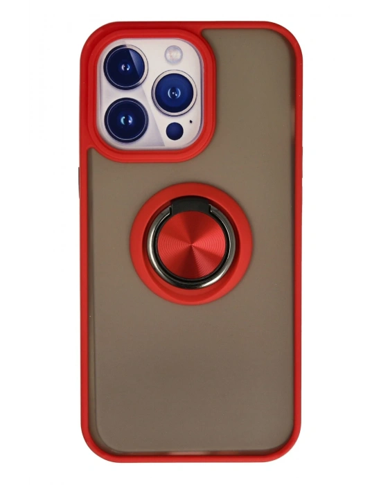 Newface iPhone 15 Pro Kılıf Montreal Yüzüklü Silikon Kapak - Kırmızı