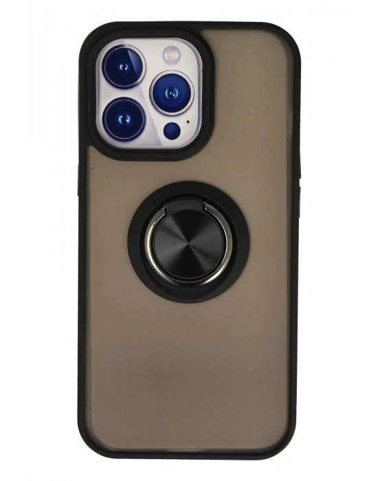 Newface iPhone 15 Pro Kılıf Montreal Yüzüklü Silikon Kapak - Siyah