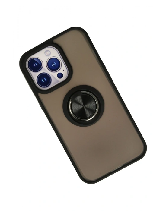 Newface iPhone 15 Pro Kılıf Montreal Yüzüklü Silikon Kapak - Siyah