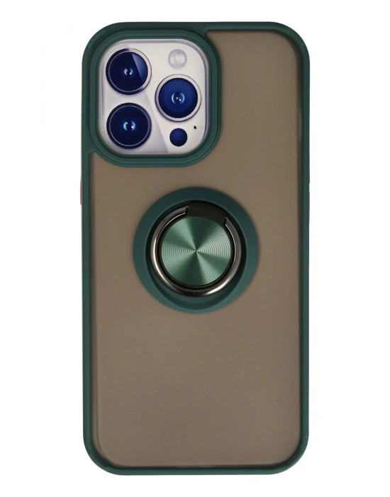 Newface iPhone 15 Pro Kılıf Montreal Yüzüklü Silikon Kapak - Yeşil