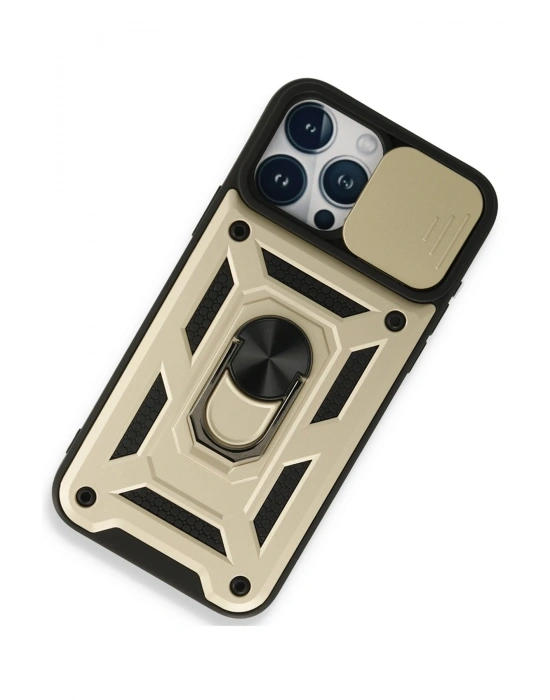 Newface iPhone 15 Pro Kılıf Pars Lens Yüzüklü Silikon - Gold