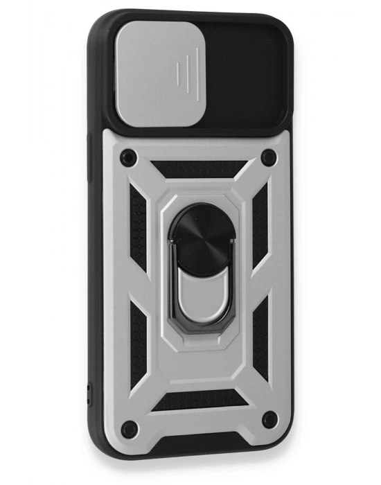 Newface iPhone 15 Pro Kılıf Pars Lens Yüzüklü Silikon - Gümüş