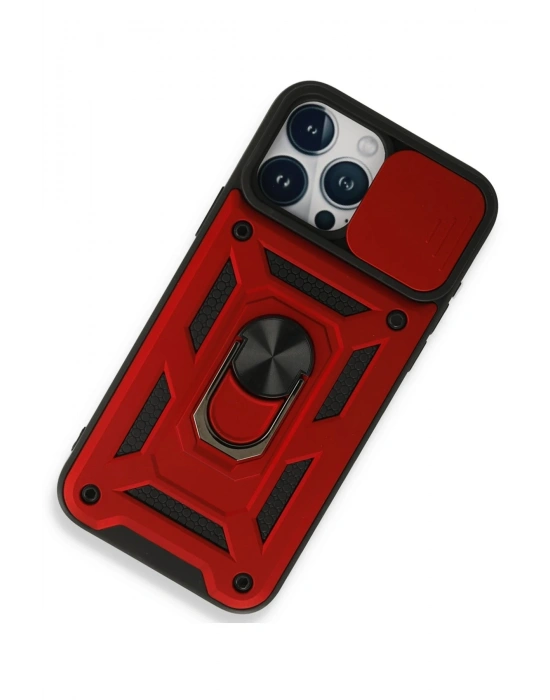 Newface iPhone 15 Pro Kılıf Pars Lens Yüzüklü Silikon - Kırmızı