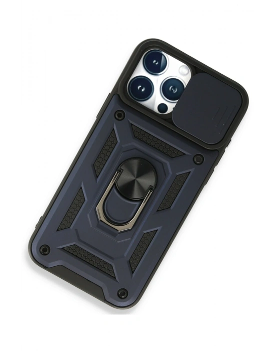 Newface iPhone 15 Pro Kılıf Pars Lens Yüzüklü Silikon - Lacivert
