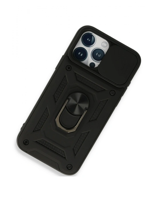 Newface iPhone 15 Pro Kılıf Pars Lens Yüzüklü Silikon - Siyah