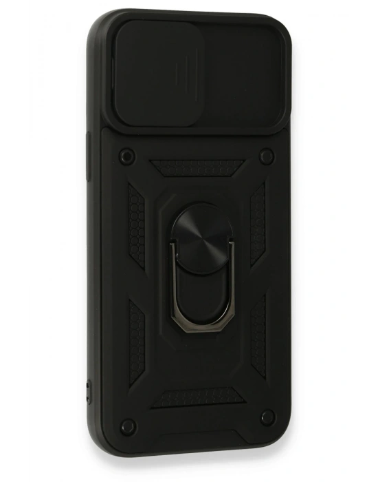 Newface iPhone 15 Pro Kılıf Pars Lens Yüzüklü Silikon - Siyah