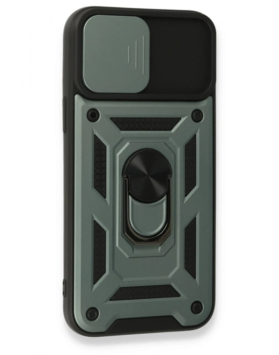 Newface iPhone 15 Pro Kılıf Pars Lens Yüzüklü Silikon - Yeşil