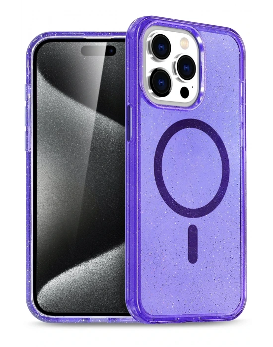 Newface iPhone 15 Pro Kılıf Star Magsafe Kapak - Mor