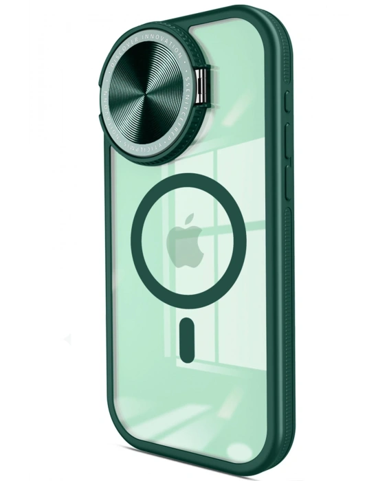 Newface iPhone 15 Pro Kılıf Teleskop Lens Magsafe Silikon Kapak - Koyu Yeşil