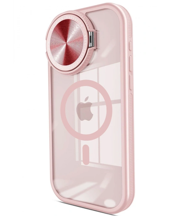 Newface iPhone 15 Pro Kılıf Teleskop Lens Magsafe Silikon Kapak - Pembe