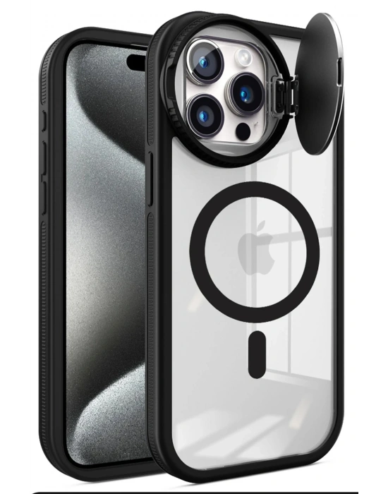 Newface iPhone 15 Pro Kılıf Teleskop Lens Magsafe Silikon Kapak - Siyah