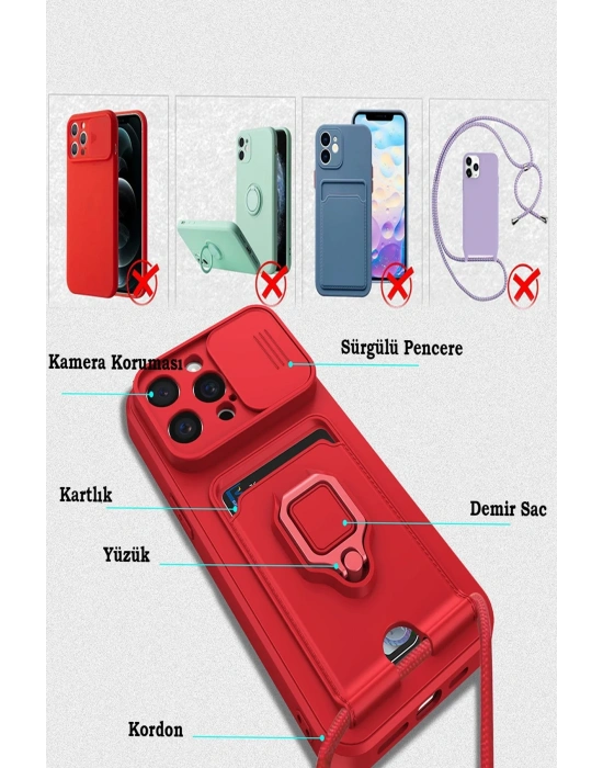 Newface iPhone 15 Pro Kılıf Zuma Kartvizitli Yüzüklü Silikon - Lacivert