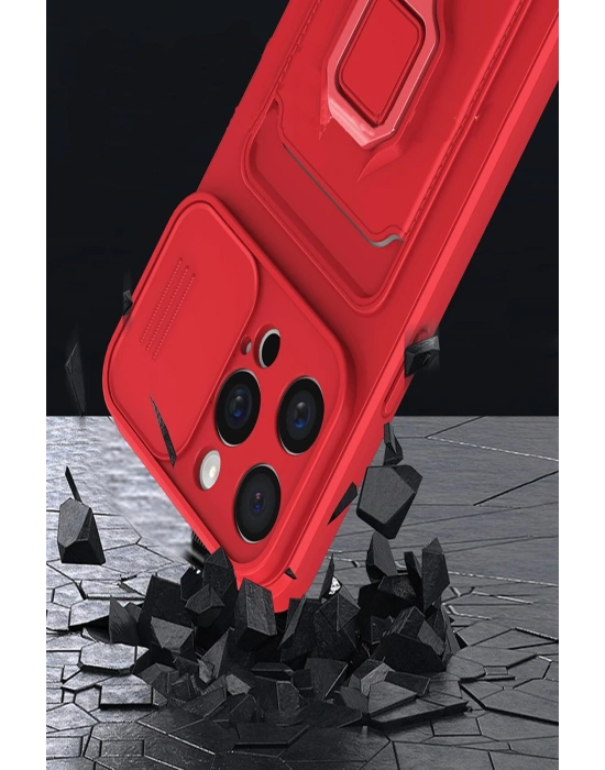 Newface iPhone 15 Pro Kılıf Zuma Kartvizitli Yüzüklü Silikon - Lacivert