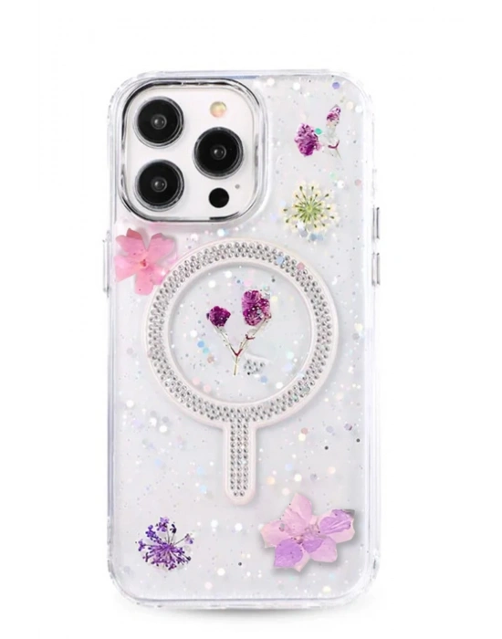 Newface iPhone 15 Pro Max Flower Magsafe Kapak - Mor