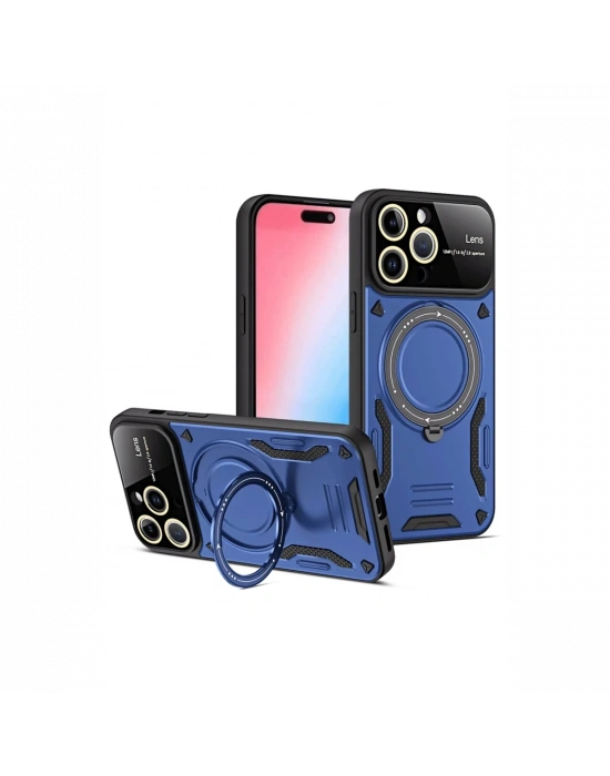 Newface iPhone 15 Pro Max Joy Lens Standlı Kapak - Lacivert