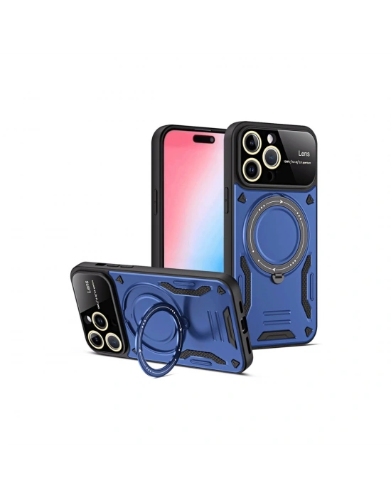 Newface iPhone 15 Pro Max Joy Lens Standlı Kapak - Lacivert