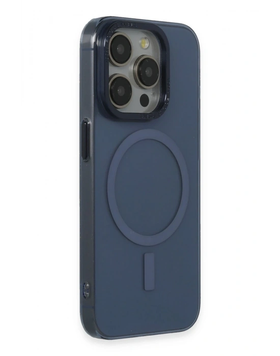 Newface iPhone 15 Pro Max Kılıf Anka PC Magneticsafe Sert Metal Kapak - Lacivert