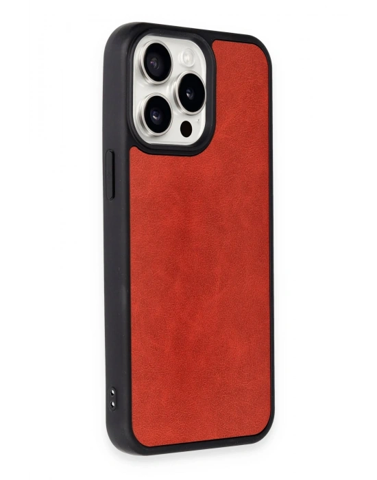 Newface iPhone 15 Pro Max Kılıf Aras Deri Kapak - Kırmızı