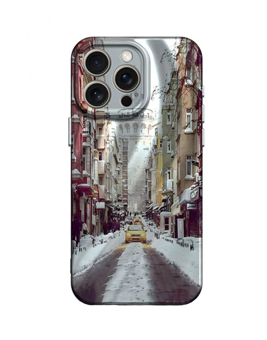 Newface iPhone 15 Pro Max Kılıf Crew Desenli Kapak - Galata Kulesi