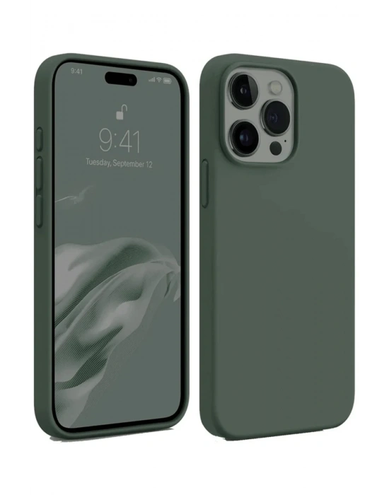 Newface iPhone 15 Pro Max Kılıf First Silikon - Koyu Yeşil