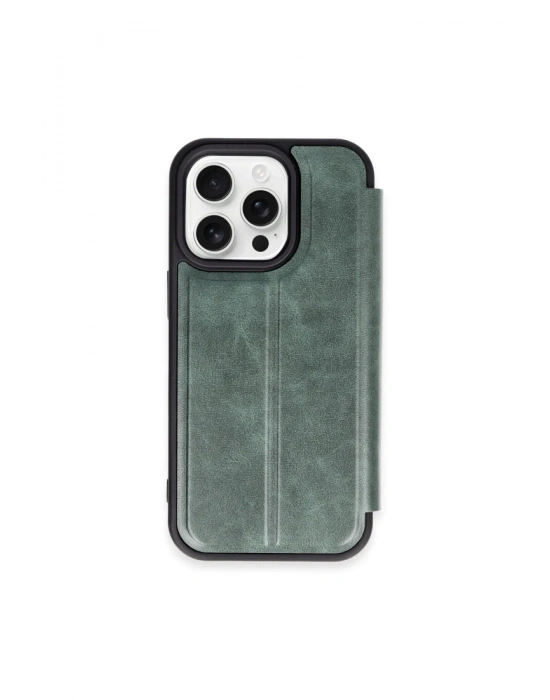 Newface iPhone 15 Pro Max Kılıf Flip Cover - Koyu Yeşil