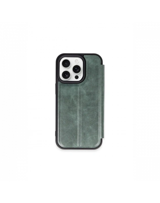 Newface iPhone 15 Pro Max Kılıf Flip Cover - Koyu Yeşil