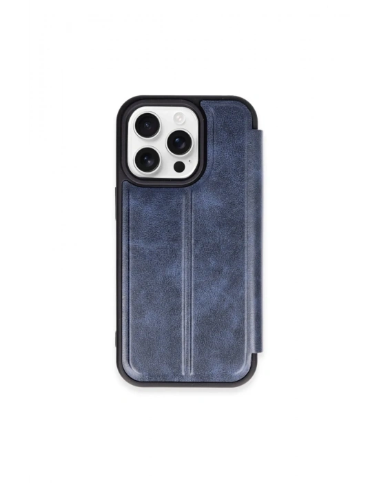 Newface iPhone 15 Pro Max Kılıf Flip Cover - Lacivert
