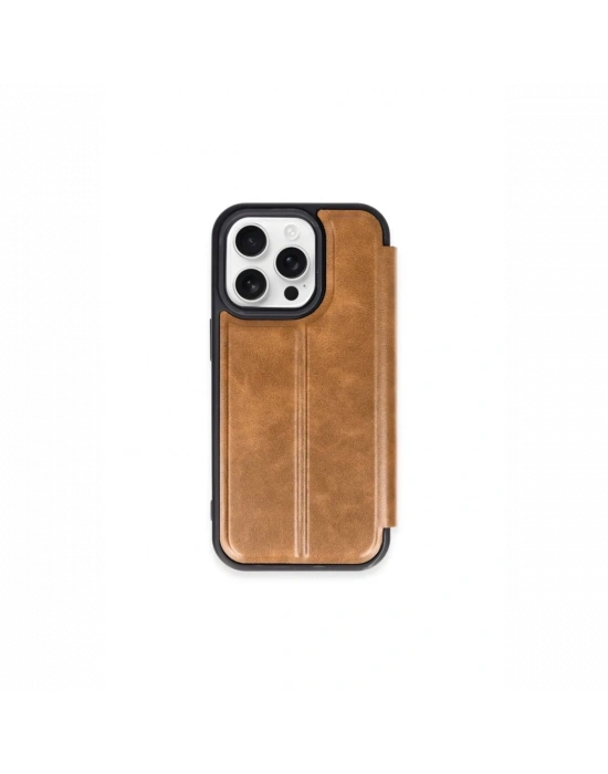 Newface iPhone 15 Pro Max Kılıf Flip Cover - Taba