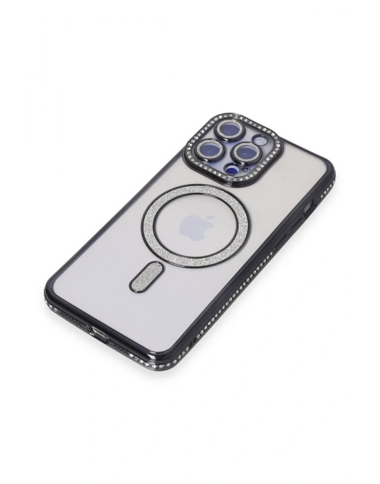 Newface iPhone 15 Pro Max Kılıf Joke Simli Magneticsafe Kılıf - Siyah