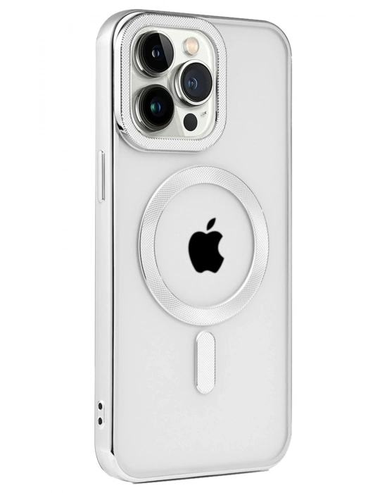 Newface iPhone 15 Pro Max Kılıf Kronos Magsafe Kapak - Gümüş