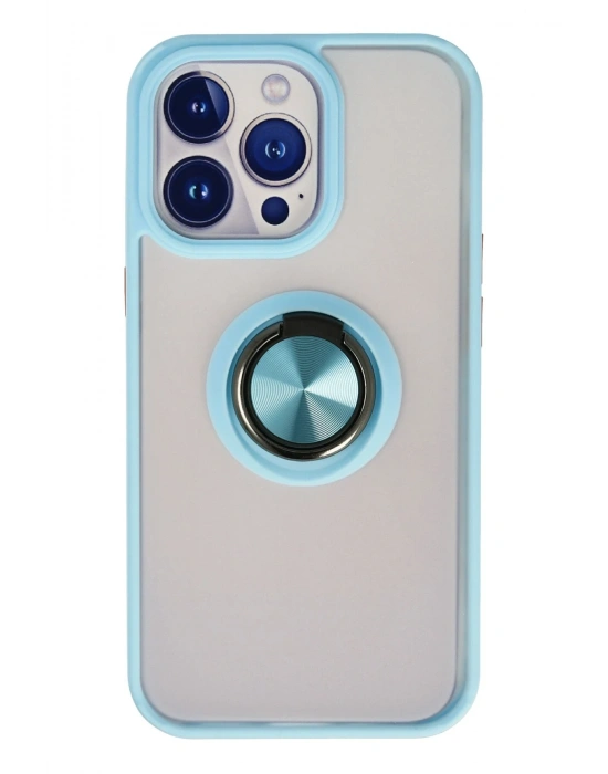 Newface iPhone 15 Pro Max Kılıf Montreal Yüzüklü Silikon Kapak - Buz Mavi