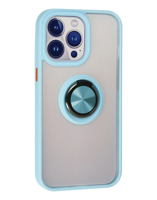 Newface iPhone 15 Pro Max Kılıf Montreal Yüzüklü Silikon Kapak - Buz Mavi