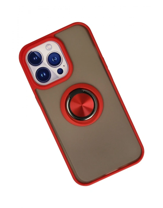 Newface iPhone 15 Pro Max Kılıf Montreal Yüzüklü Silikon Kapak - Kırmızı