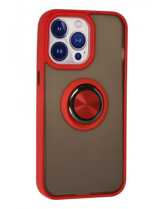 Newface iPhone 15 Pro Max Kılıf Montreal Yüzüklü Silikon Kapak - Kırmızı