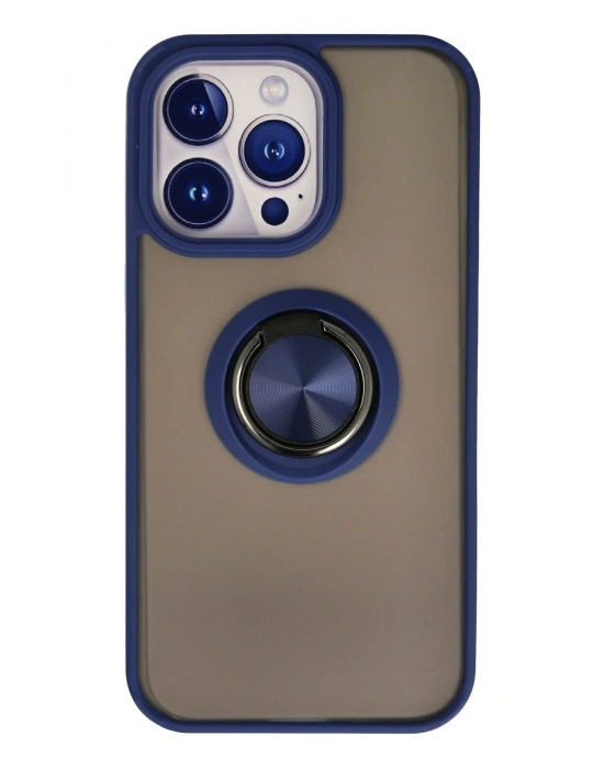 Newface iPhone 15 Pro Max Kılıf Montreal Yüzüklü Silikon Kapak - Lacivert