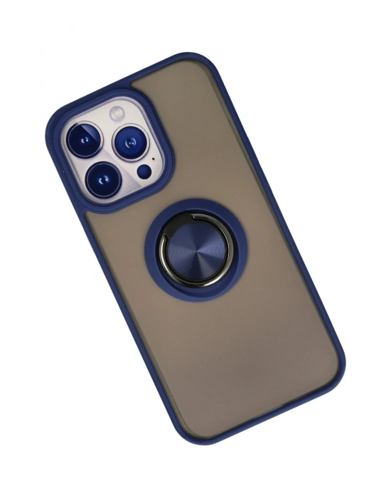 Newface iPhone 15 Pro Max Kılıf Montreal Yüzüklü Silikon Kapak - Lacivert