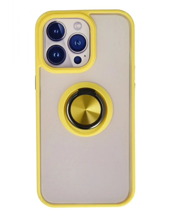 Newface iPhone 15 Pro Max Kılıf Montreal Yüzüklü Silikon Kapak - Sarı