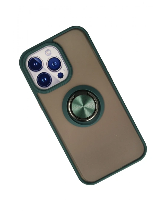 Newface iPhone 15 Pro Max Kılıf Montreal Yüzüklü Silikon Kapak - Yeşil