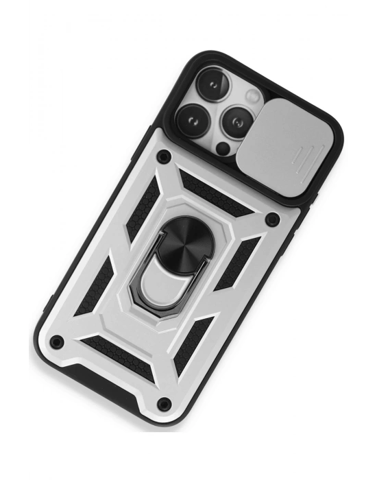 Newface iPhone 15 Pro Max Kılıf Pars Lens Yüzüklü Silikon - Gümüş