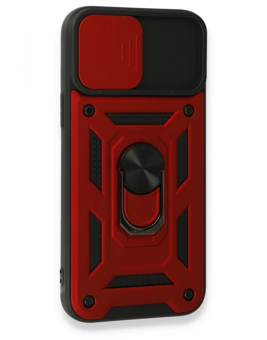 Newface iPhone 15 Pro Max Kılıf Pars Lens Yüzüklü Silikon - Kırmızı