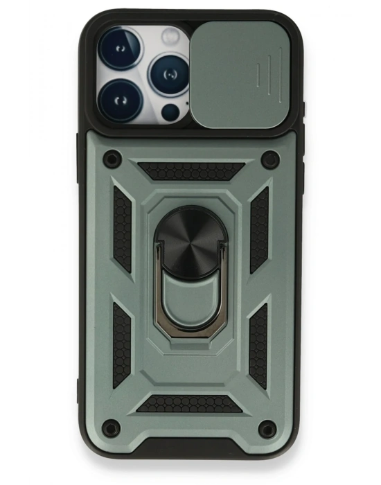 Newface iPhone 15 Pro Max Kılıf Pars Lens Yüzüklü Silikon - Yeşil