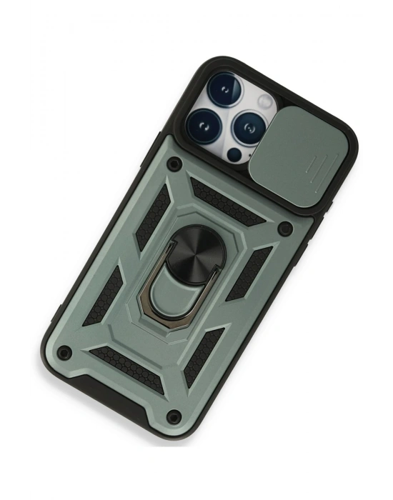 Newface iPhone 15 Pro Max Kılıf Pars Lens Yüzüklü Silikon - Yeşil