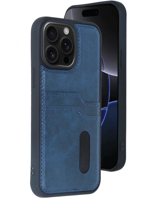 Newface iPhone 15 Pro Max Kılıf Sara Kartvizitli Deri Kılıf - Lacivert