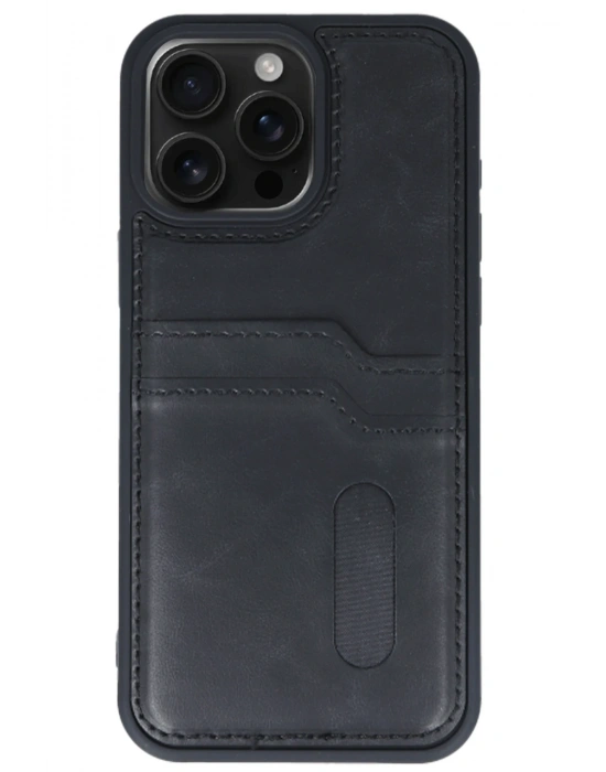 Newface iPhone 15 Pro Max Kılıf Sara Kartvizitli Deri Kılıf - Siyah